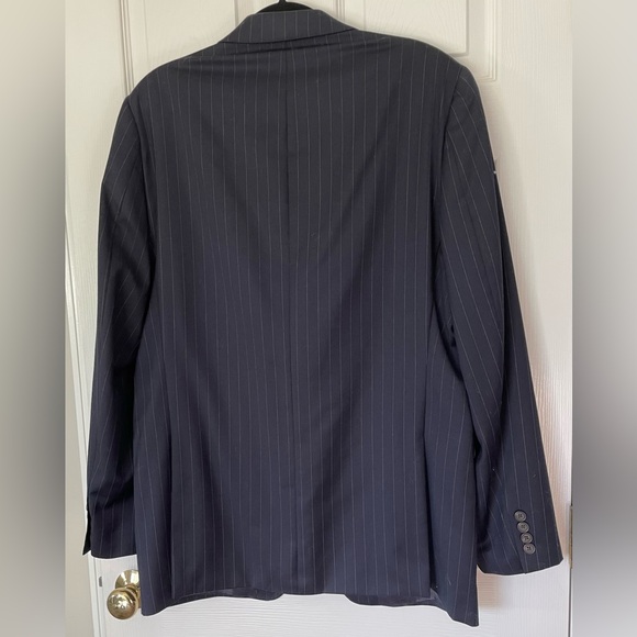 Lauren Ralph Lauren Wool Blazer Mens 44L Slim Navy Pinstripe Sport Coat 2 Button - Picture 2 of 4